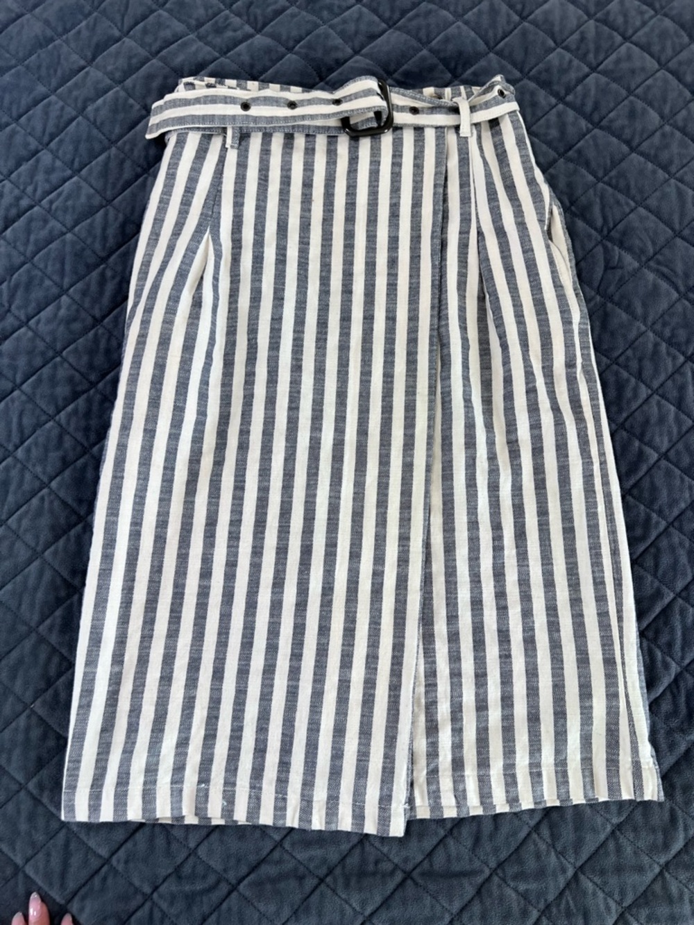 Anthropologie Striped Pencil Skirt Women’s Size 2 Wrap Belted Knee Length B22 - Picture 2 of 9